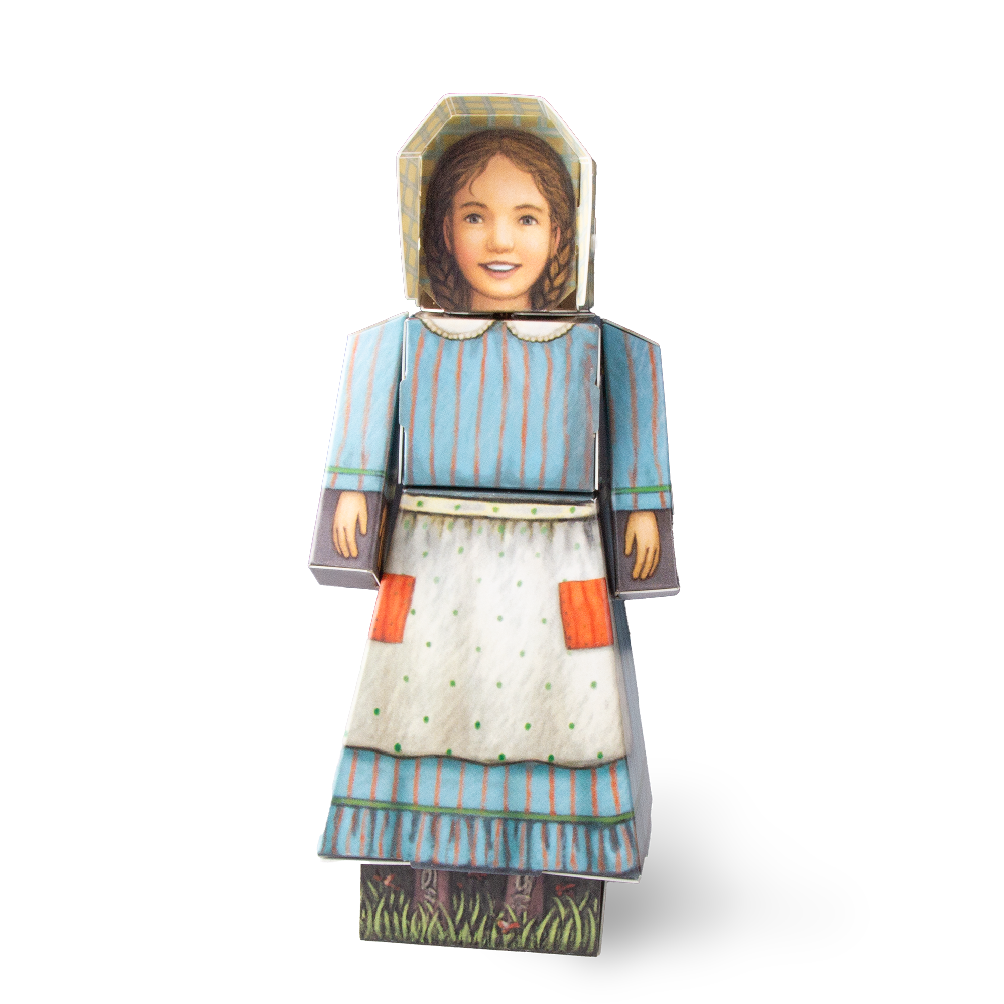 CUBLES Little House on the Prairie Set featuring poseable characters Mary, Carrie, and Jack, crafted from eco-friendly paperboard.